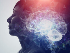 woman with a superimposed picture of the brain